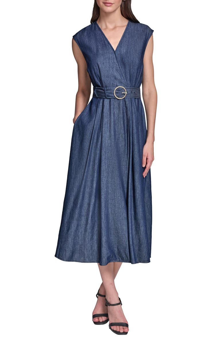 Denim Chambray Midi Dress, Main, color, INDIGO