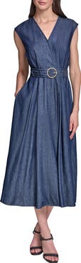 KARL LAGERFELD PARIS Denim Chambray Midi Dress