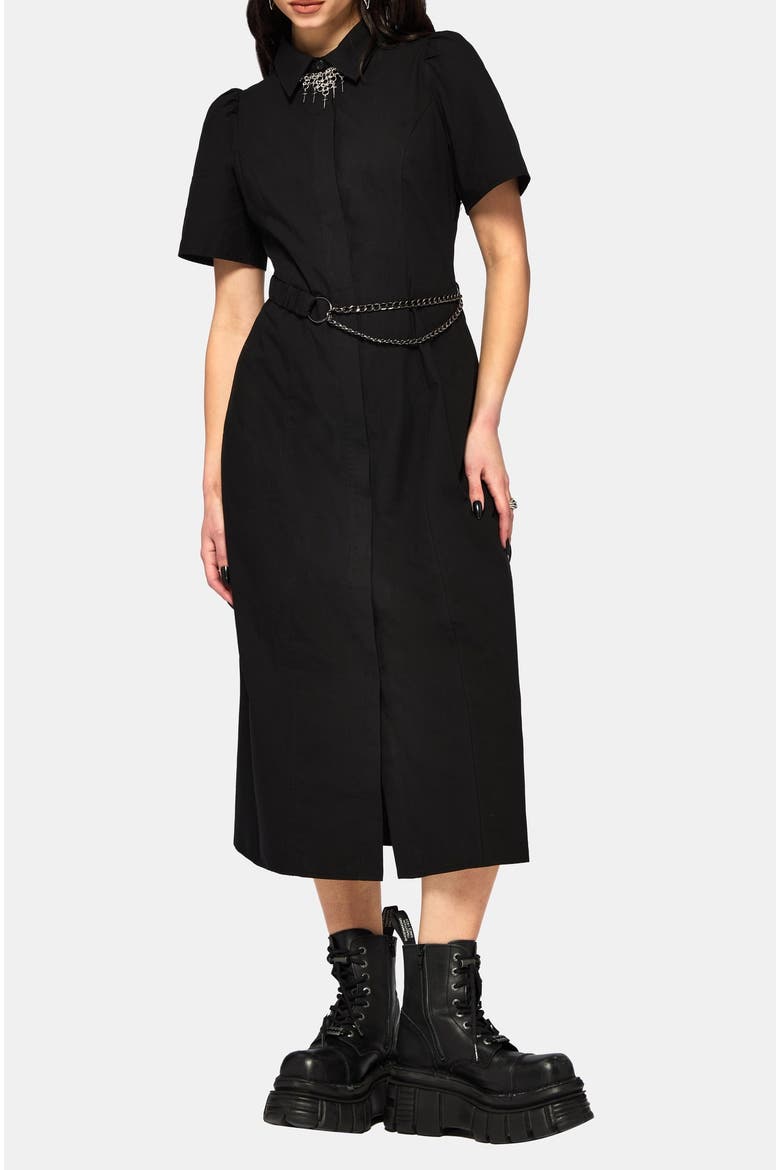 Phonoi Chain Belted Button Midaxi Dress, Alternate, color, Black