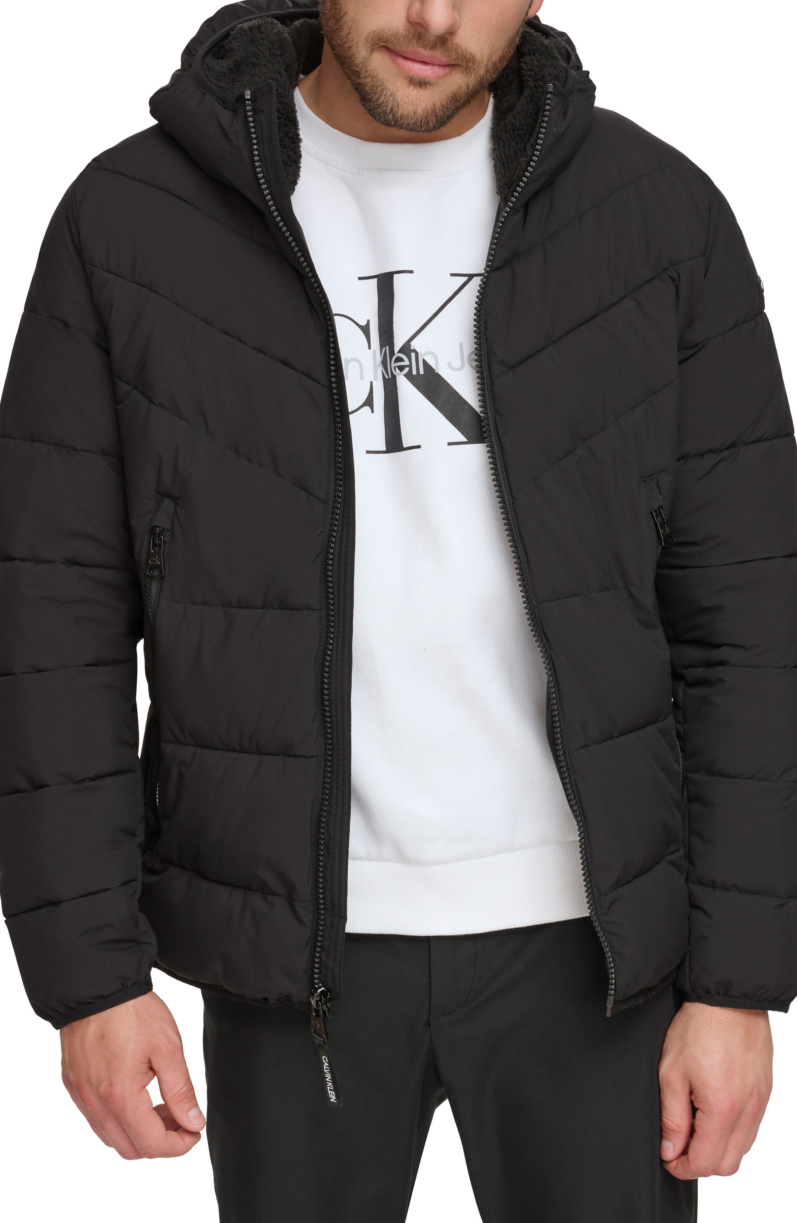 Calvin Klein Faux Fur Hooded Stretch Jacket