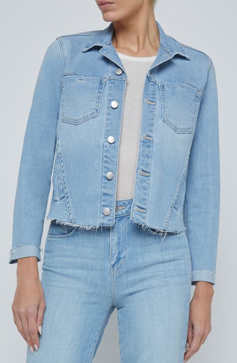 Janelle Slim Fit Raw Hem Denim Trucker Jacket