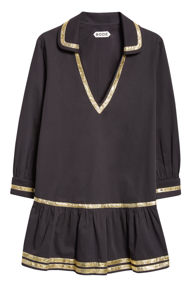 Tinsel Tape Cotton Minidress, Alternate, color, BLACK