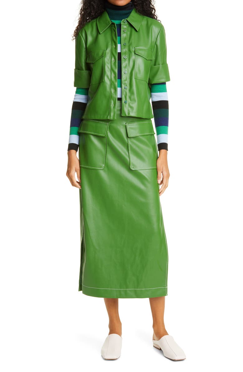 STAUD Burn Faux Leather Midi Skirt, Main, color,