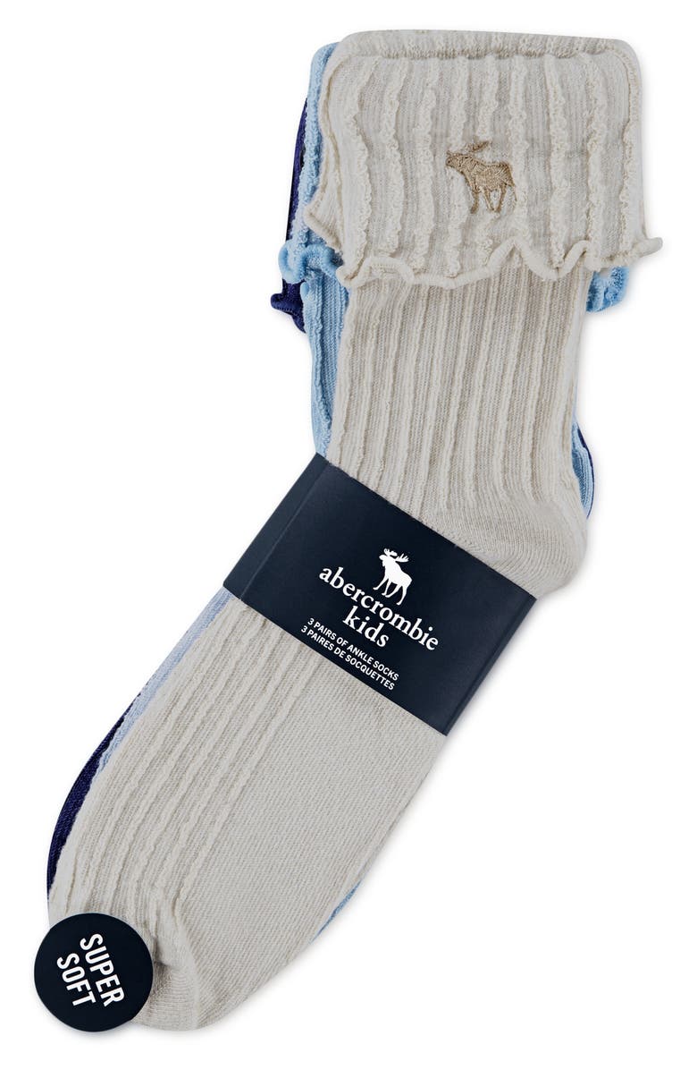 abercrombie kids Kids' Assorted 3-Pack Crew Socks, Alternate, color, Oatmeal Heather