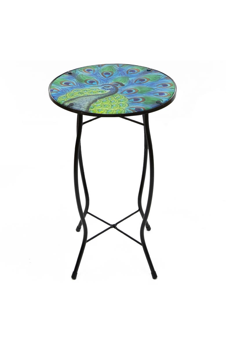 Northlight 19" Blue and Green Peacock Glass Patio Side Table, Main, color, Blue