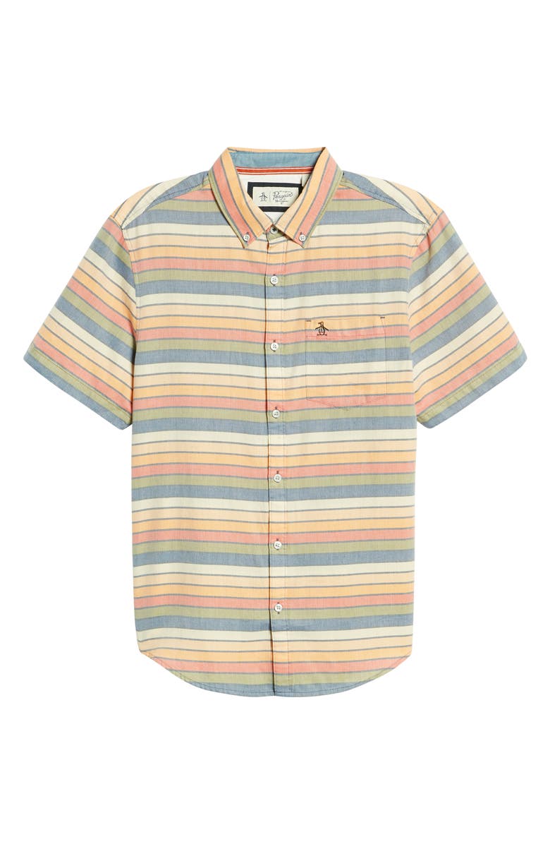 Original Penguin Stripe Short Sleeve Cotton Button-Down Shirt, Alternate, color,