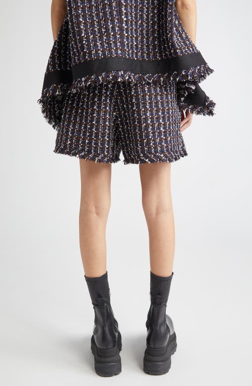 Sacai Mixed Media Denim & Tweed Shorts In Black