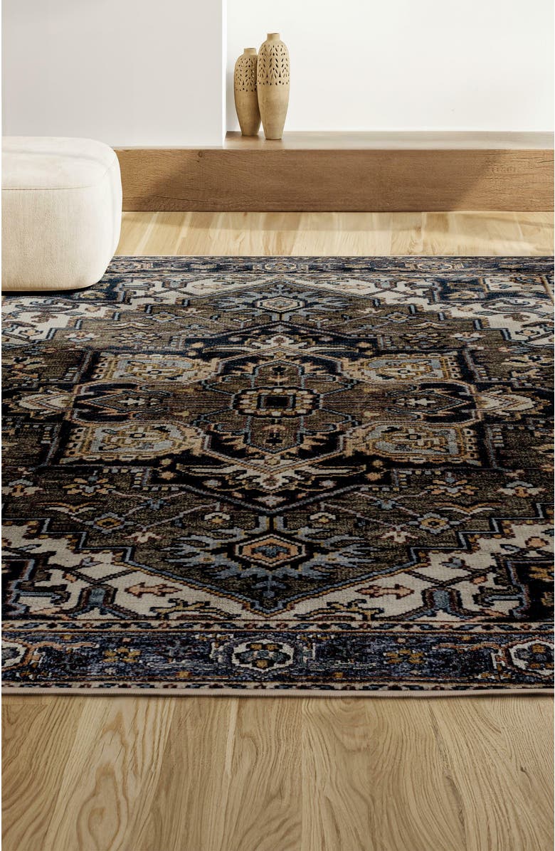 JONATHAN Y Cirali Ornate Large Medallion Machine-Washable Area Rug, Alternate, color, Green/Navy/Cream