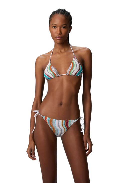 Triangle Bikini With Lamé Wave Motif