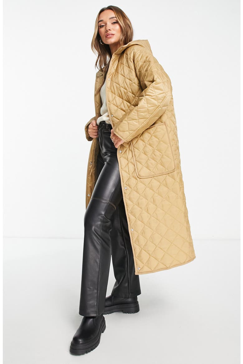 Quilted Longline Coat, Alternate, color, CAMEL