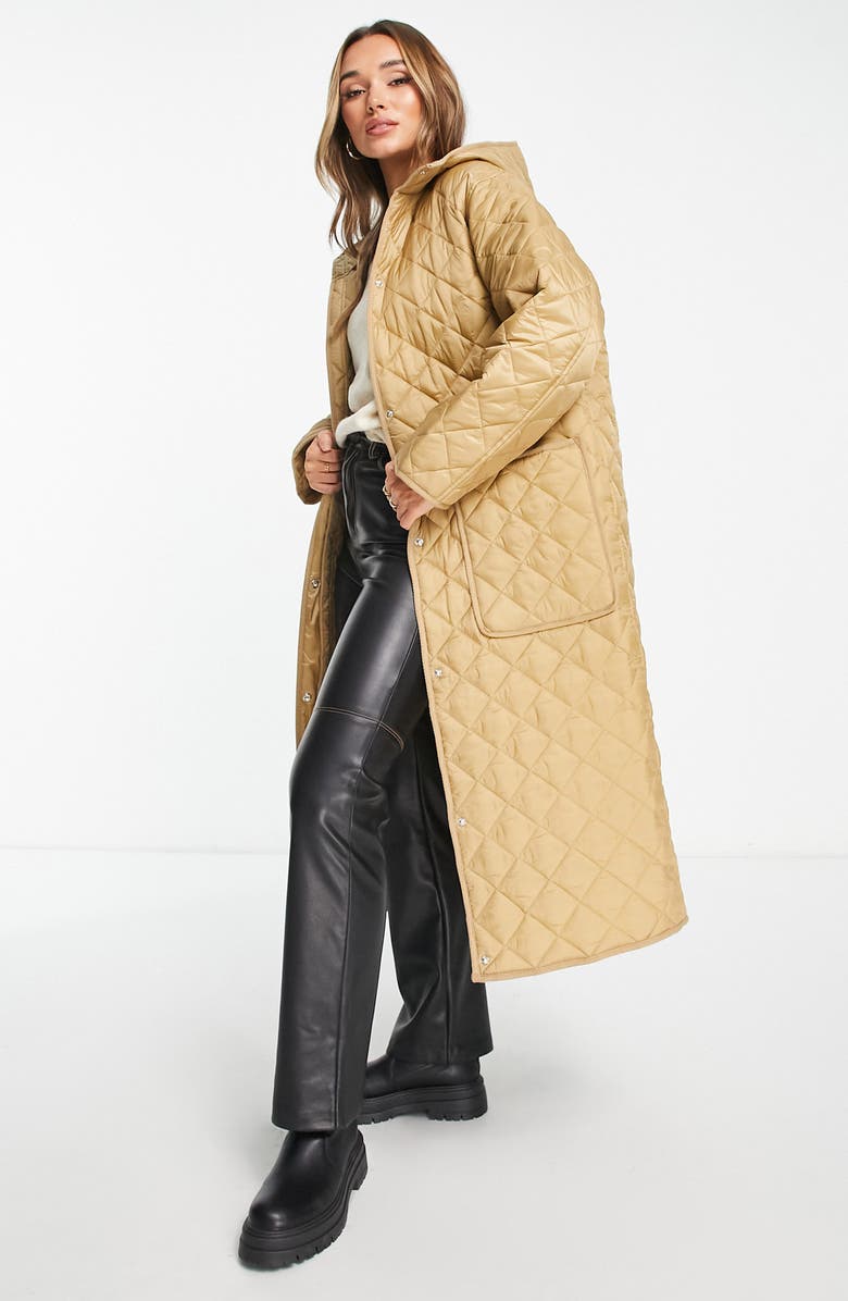 ASOS DESIGN Quilted Longline Coat, Alternate, color,