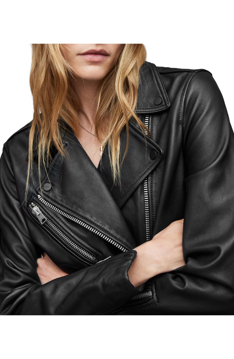 AllSaints Billie Oversize Leather Biker Jacket, Alternate, color,