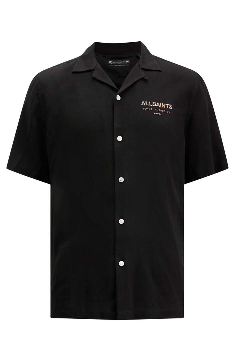 AllSaints Underground Bowa Logo Short Sleeve Button-Up Shirt, Alternate, color, 