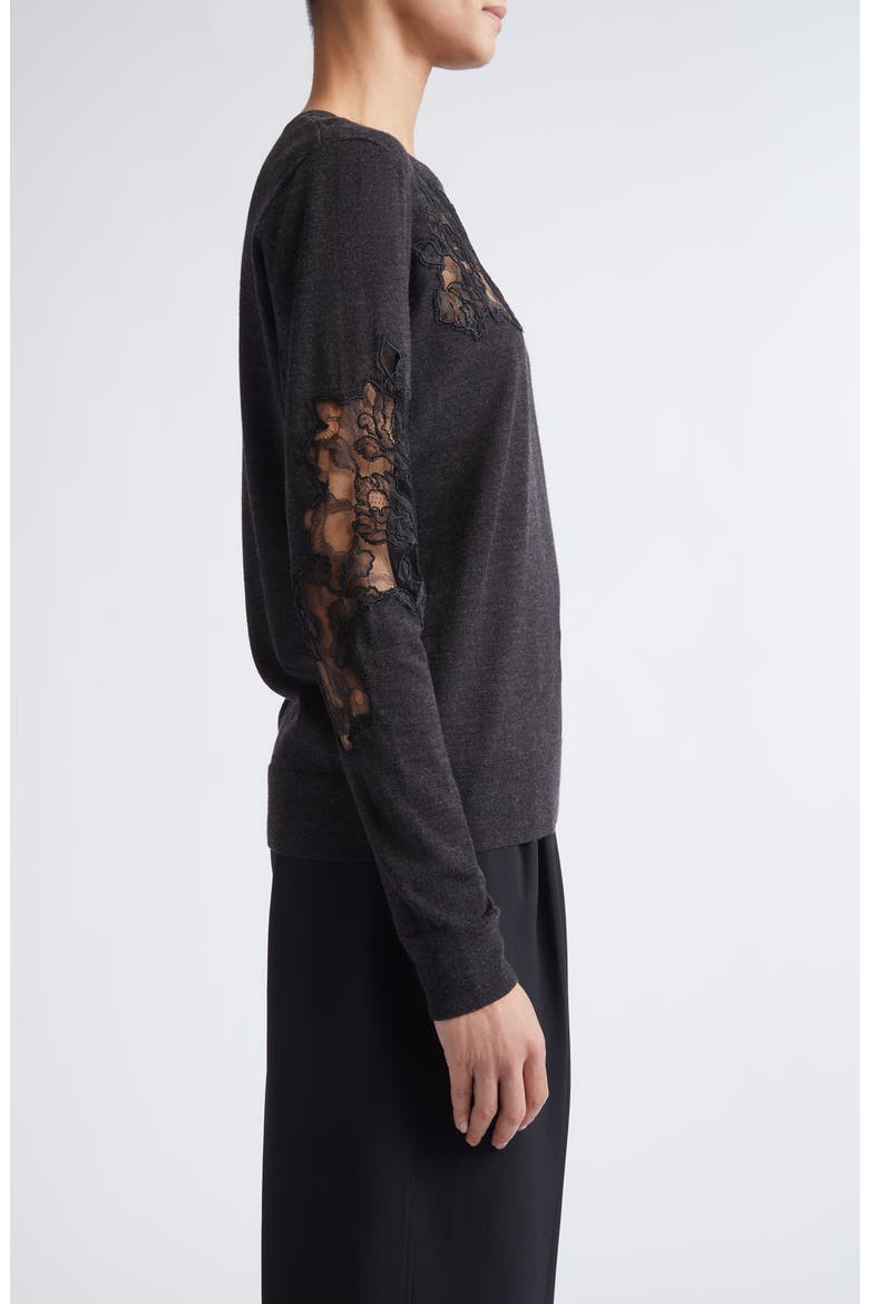 Lace Inset Merino Wool Crewneck Sweater, Alternate, color, GRAPHITE