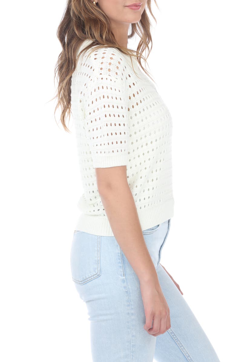 RAIN AND ROSE Open Stitch Sweater Polo, Alternate, color, White