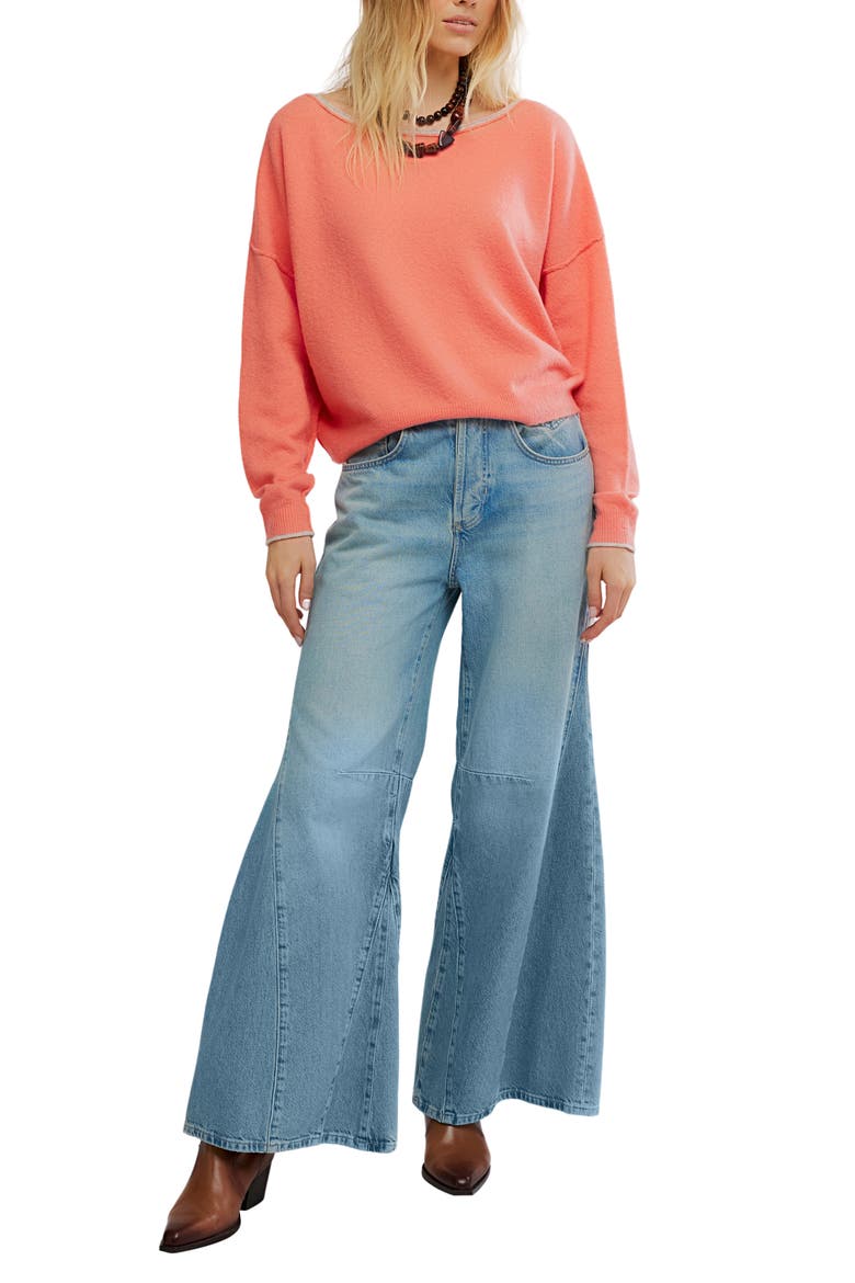 See Me Bateau Neck Sweater, Alternate, color, CORAL RIMSON COMBO