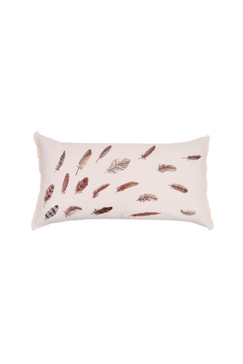 Feather Pattern Lumbar Mini Lumbar Accent Pillow 14" x 26", Main, color, Beige