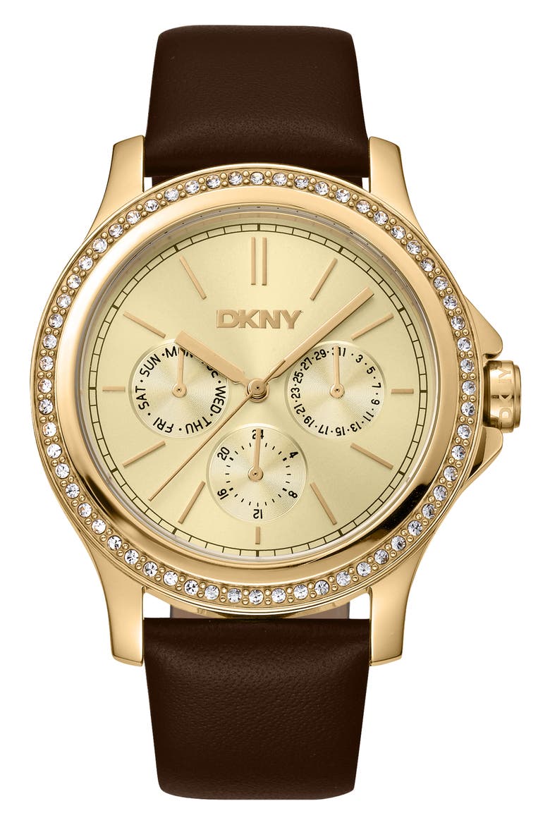 316L Leather Strap Watch, Main, color, BLACK