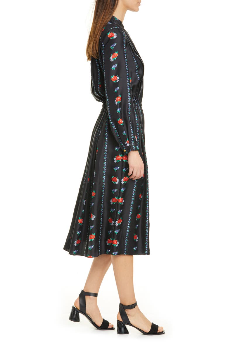 Floral Stripe Long Sleeve Silk Midi Dress, Alternate, color, HEIRLOOM STRIPE