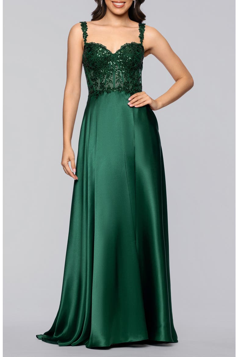 Sequin Satin Gown, Main, color, HUNTER