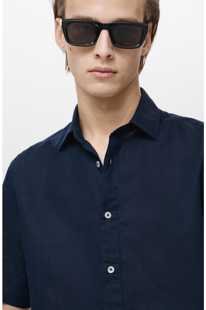 Regular Fit Linen Blend Button-Up Shirt, Alternate, color, DARK NAVY