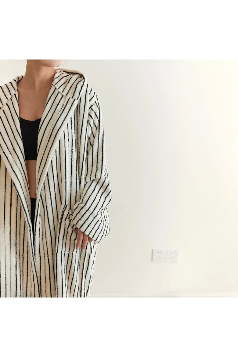 Scandi Retro Cotton Stripe Hooded Bathrobe, Alternate, color, Stripe