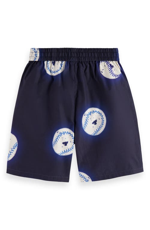 Shop Scotch & Soda Kids' Print Swim Trunks In Baseball Navy
