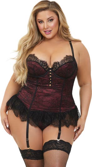 Lace Skirted Basque & Thong Set