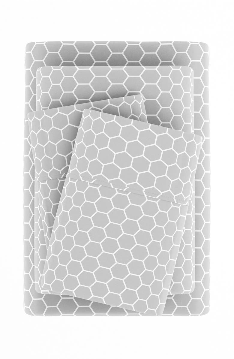 HOMESPUN HOME SPUN Premium Ultra Soft Honeycomb Pattern 4-Piece Bed Sheet Set, Alternate, color, Gray