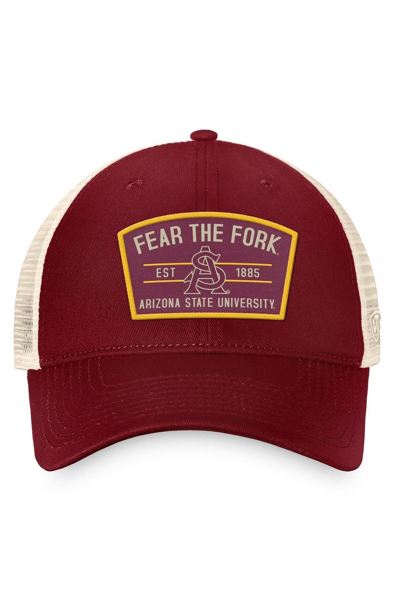 TOP OF THE WORLD Men's Top of the World Maroon Arizona State Sun Devils Unruly Slouch Trucker Snapback Hat, Alternate, color, Maroon