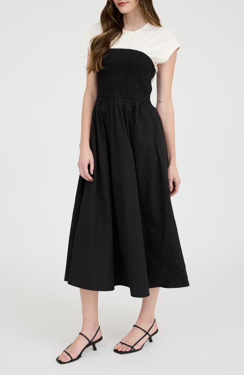 August Sky Short Sleeve Mixed Media Midi Dress