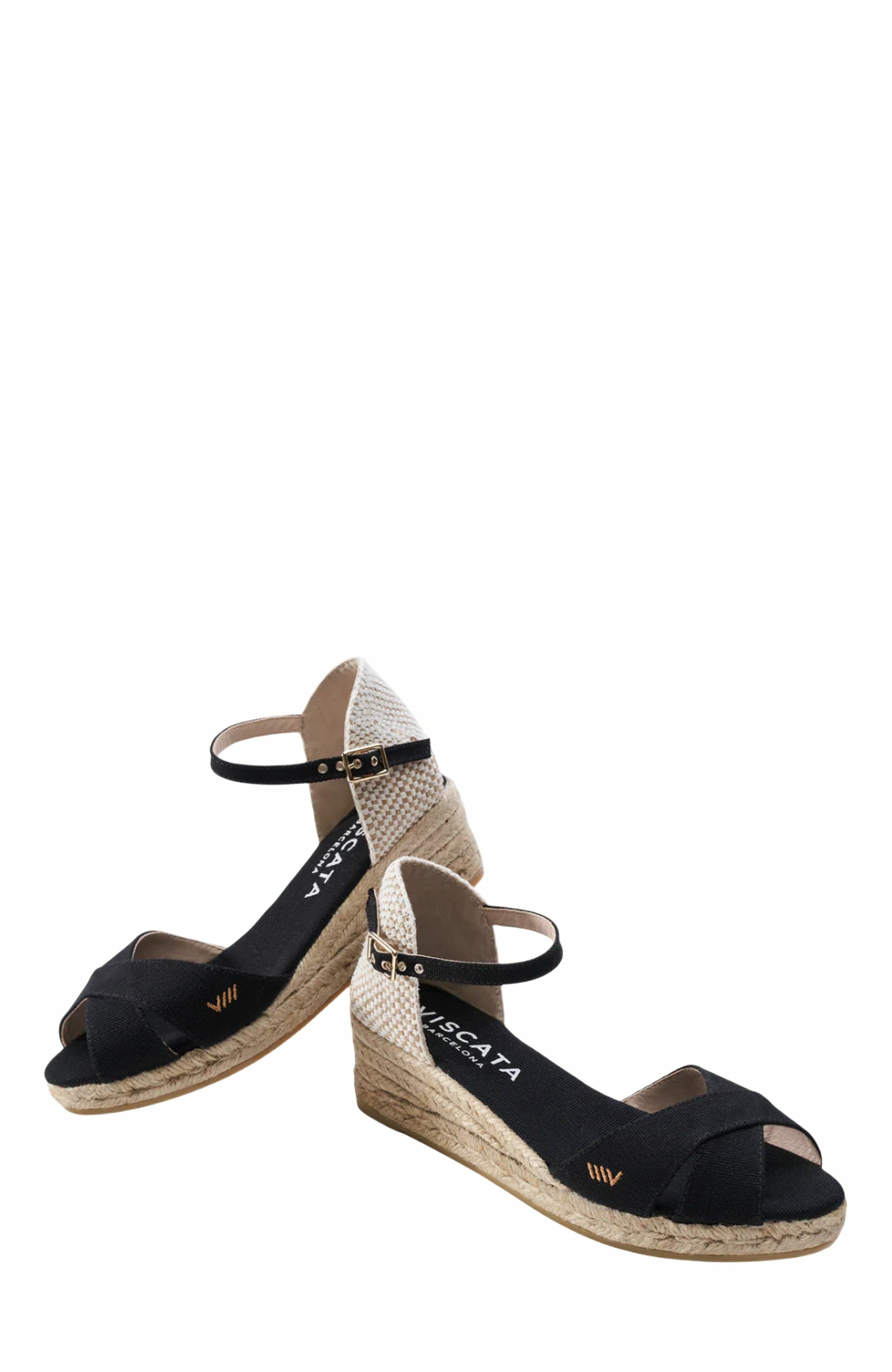 VISCATA Salina Canvas Espadrille Sandal Wedges, Alternate, color, Black