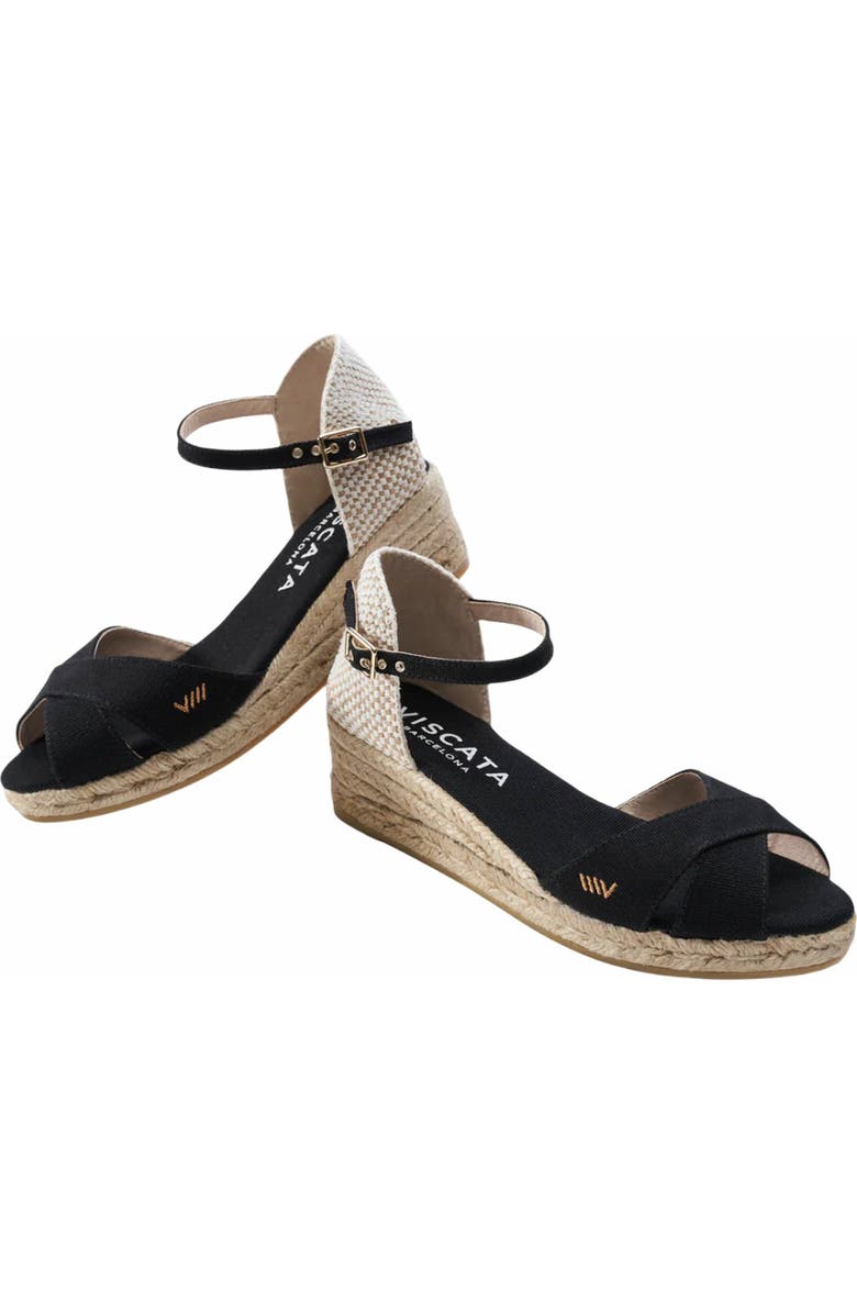VISCATA Salina Canvas Espadrille Sandal Wedges, Alternate, color, Black