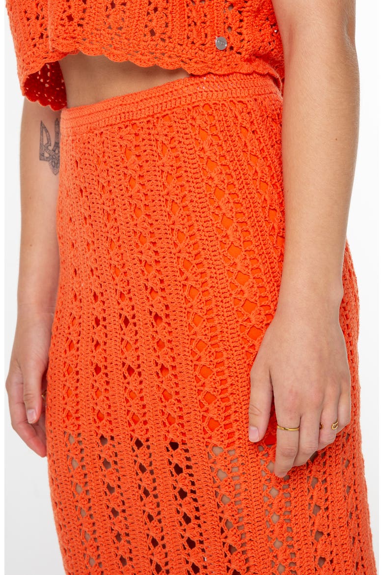 Sea Swirl Crochet Midi Skirt, Alternate, color, TIGERLILY SOLID