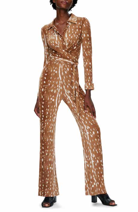 DVF Michele Fawn Print Long Sleeve Jumpsuit