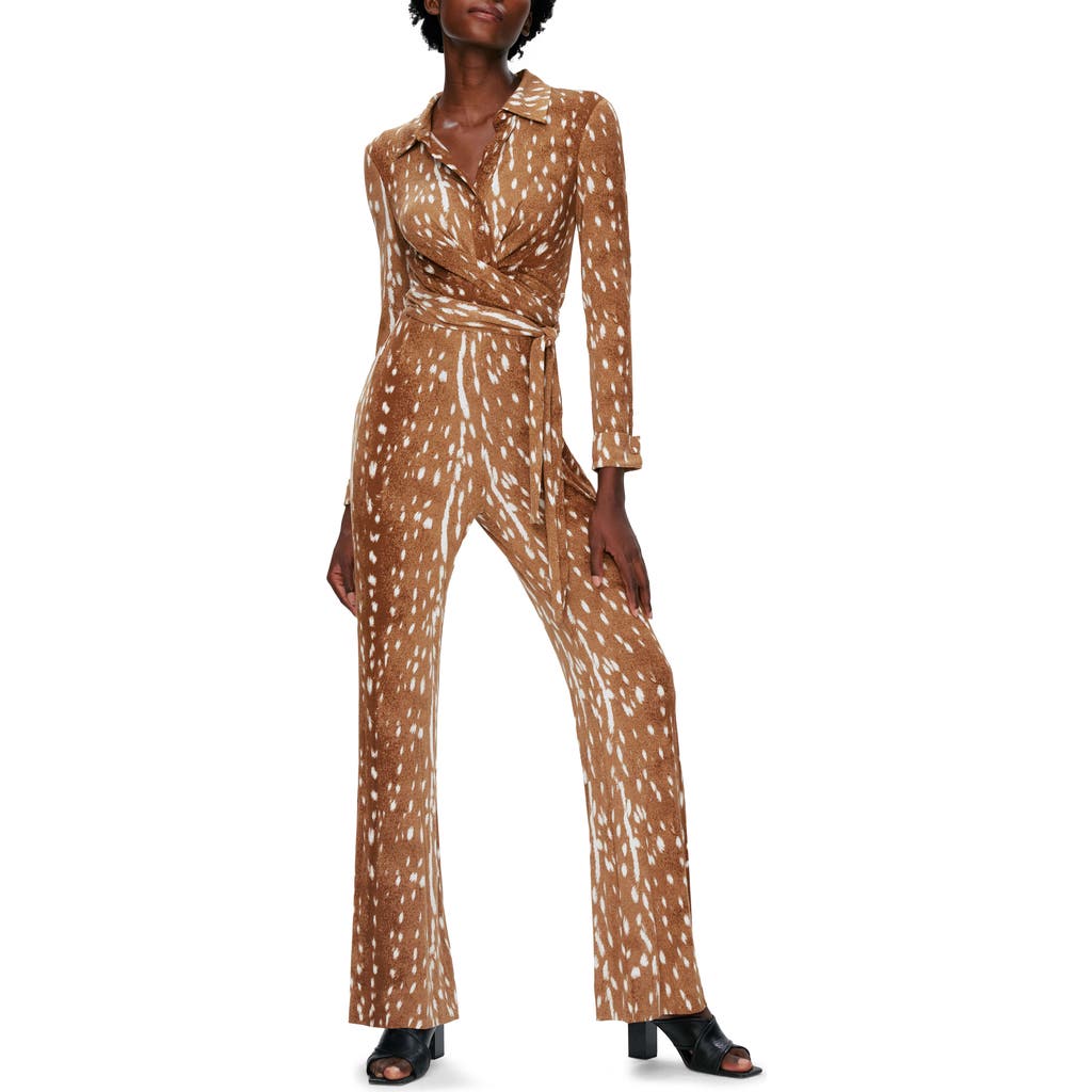 Dvf Michele Fawn Print Long Sleeve Jumpsuit