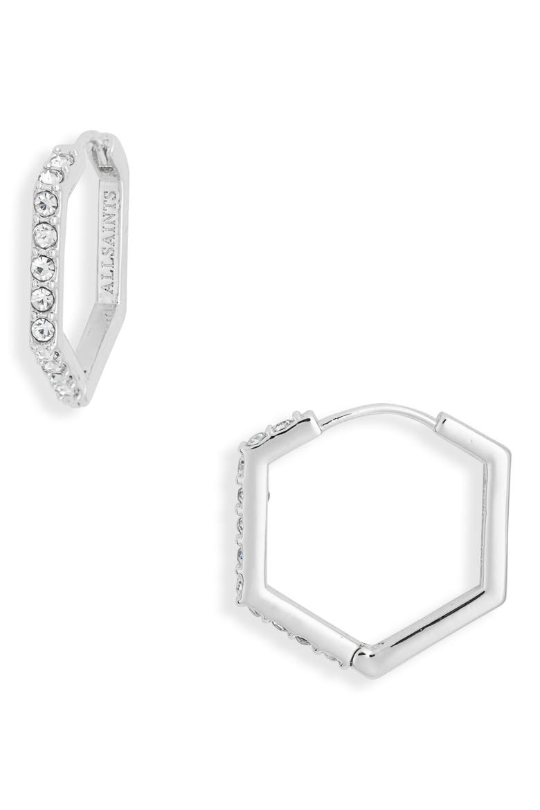 Crystal Hexagonal Hoop Earrings, Alternate, color, RHODIUM