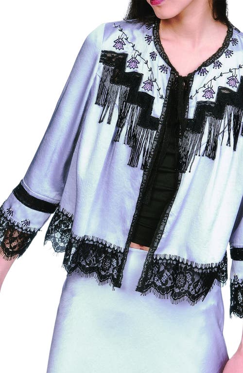 Anna Sui Boudoir Satin Beaded Fringe Bed Jacket In Multi