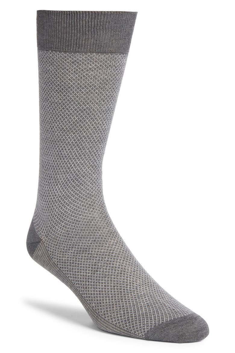 Jacquard Cotton Crew Socks, Main, color, LT GREY