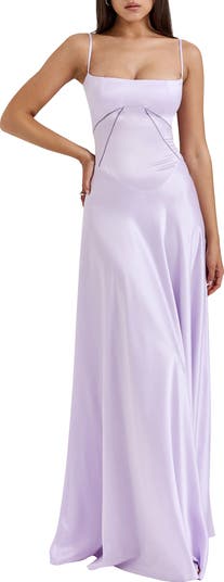 HOUSE OF CB Women's Anabella Lace-Up Satin Gown - Purple - Gowns HOUSE OF CB Women's Anabella Lace-Up Satin Gown - Purple - Gowns