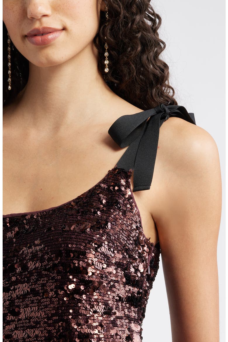 Sequin Tie Shoulder Midi Dress, Alternate, color, BURGUNDY SEQUINS