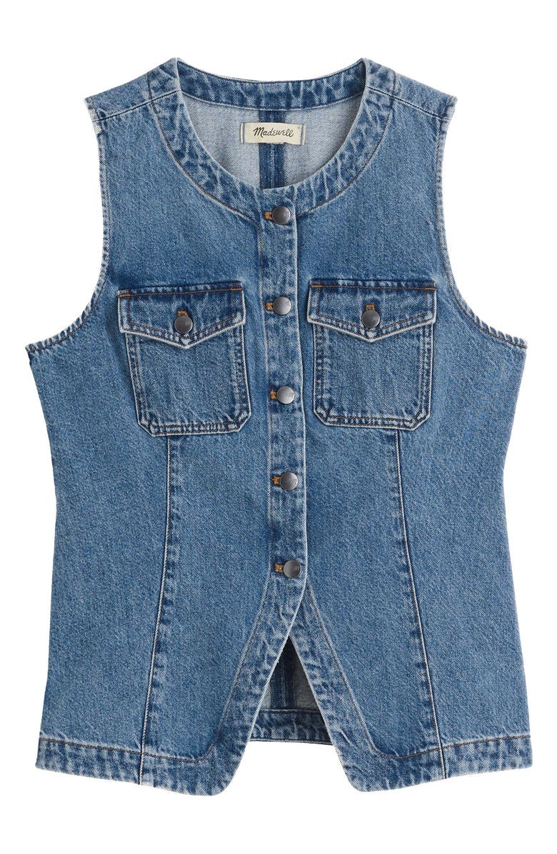 Madewell Denim High Crewneck Vest, Alternate, color, Billings Wash