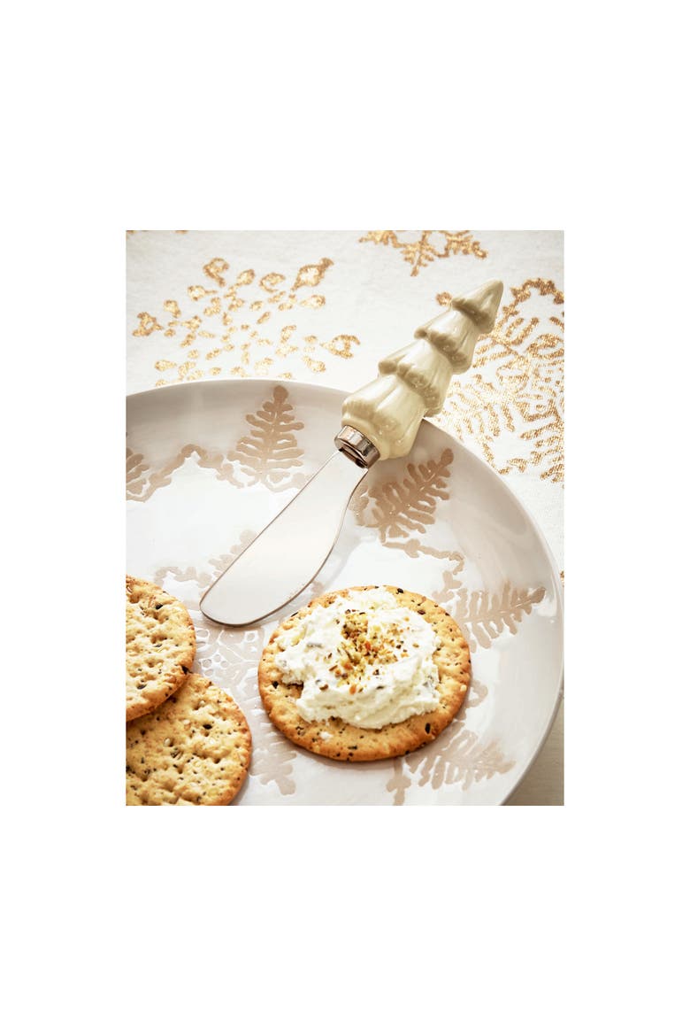 Wilde Pine Tree Spreader Cream Ceramic Cheese Knives Set, Alternate, color, Beige
