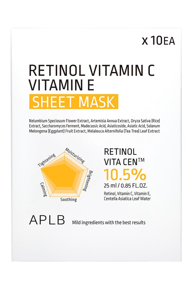 Retinol Vitamin C & Vitamin E Sheet Mask Set, Main, color, NO COLOR