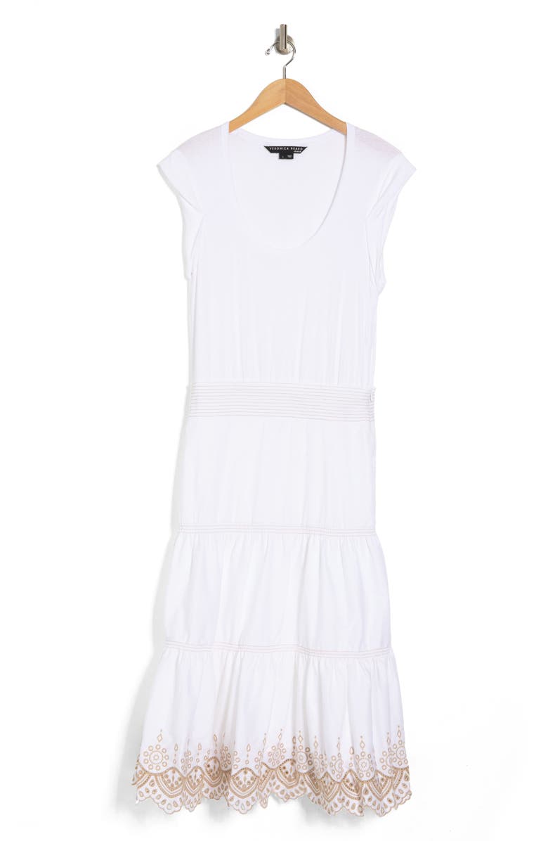Veronica Beard Amaia Eyelet Detail Tiered Cotton Dress, Alternate, color, 