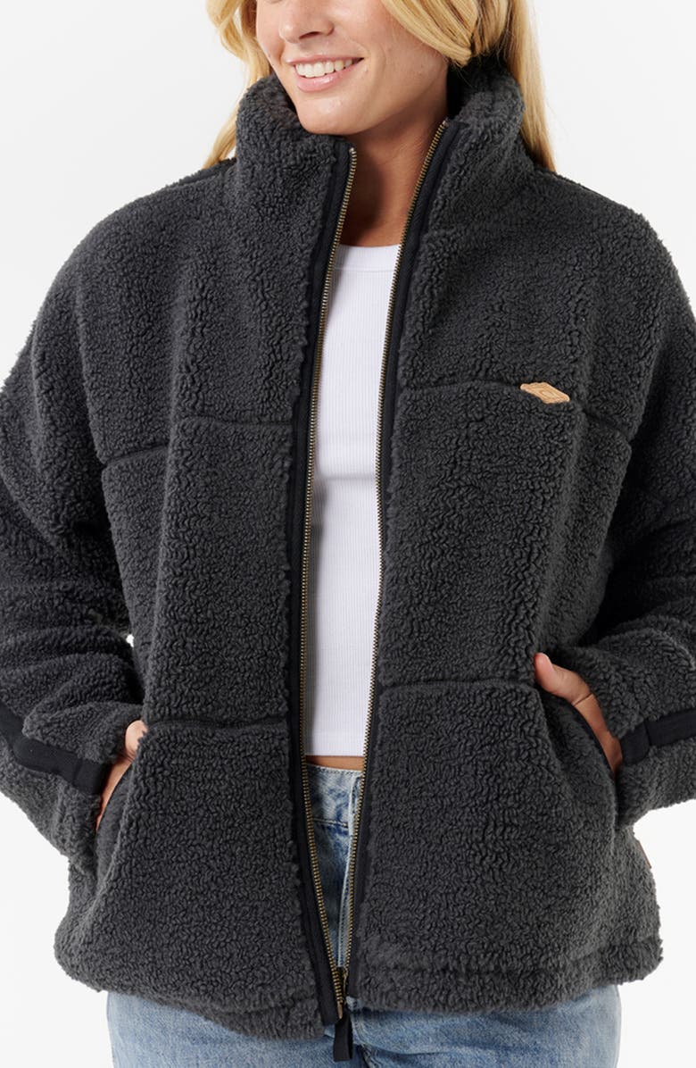 Rip Curl Cala Nights Textured Fleece Zip-Up Jacket, Main, color, Washed Black