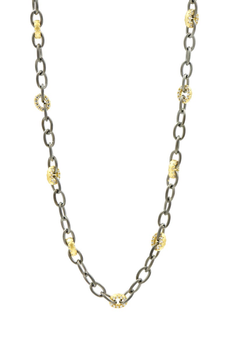 Cubic Zirconia Pavé Link Chain Necklace, Alternate, color, BLACK AND GOLD