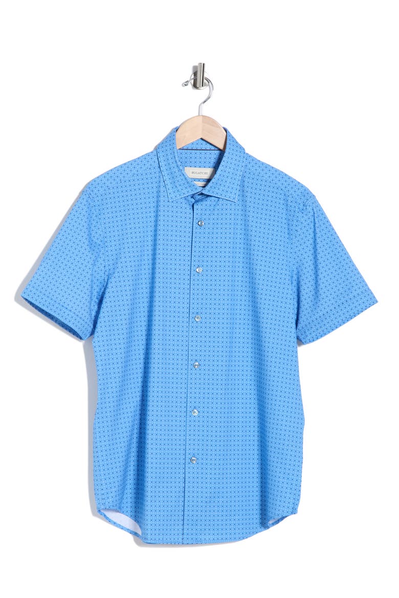 Micro Dot Print Stretch Cotton Short Sleeve Button-Up Shirt, Alternate, color, CLASSIC BLUE