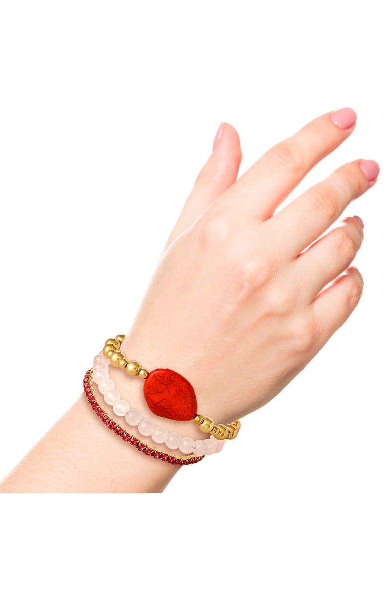 Jessica Simpson 3-Piece Beaded Stretch Bracelet Set, Alternate, color, Gold, Red