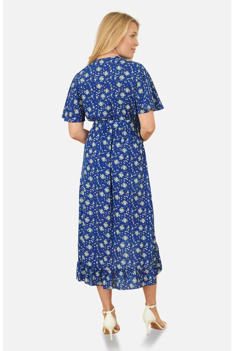 Frilled-Hem Wrap Midi Dress, Alternate, color, Blue